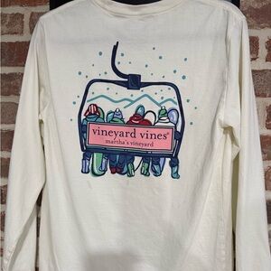 Vineyard Vines Cream Long-Sleeve Tee with Colorful Ski Lift Graphic